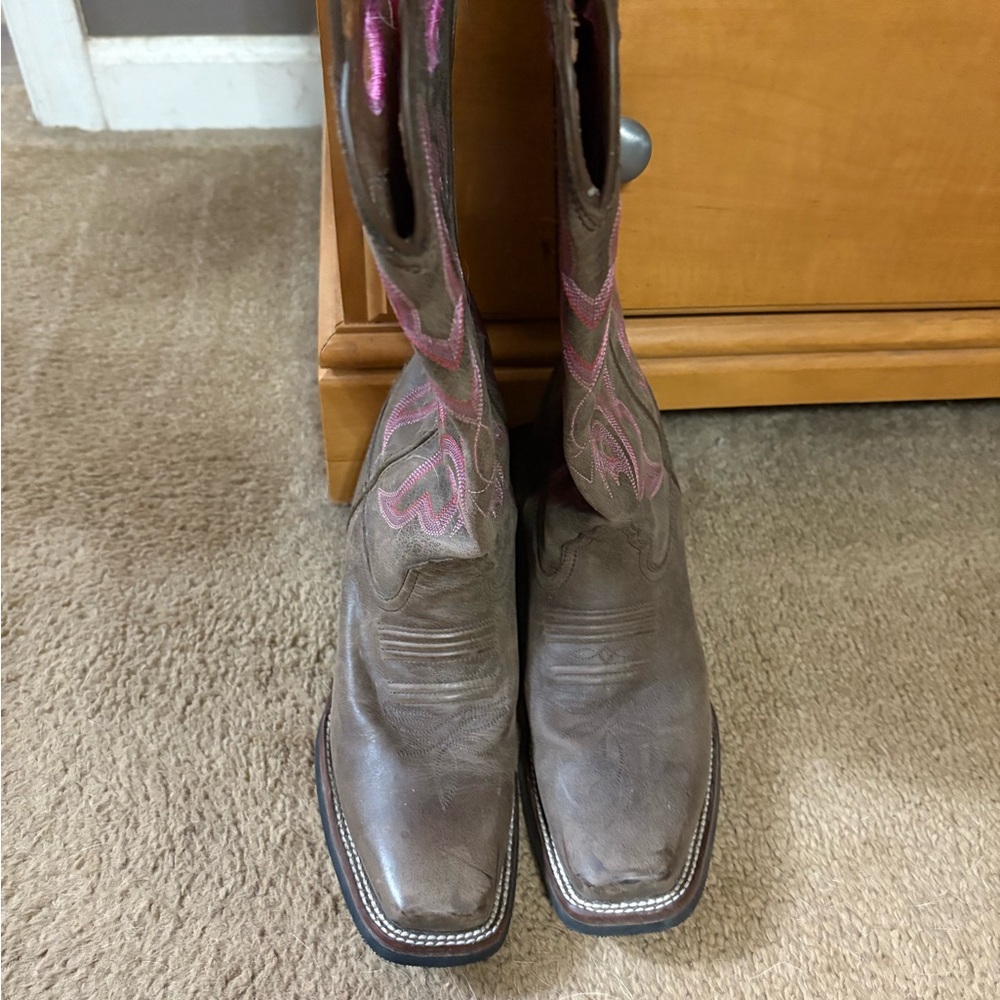 Tony Lama Brown and Pink Heeled Boots
